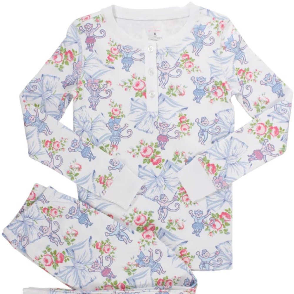 NWT Roller Rabbit X LoveShackFancy Rosa Beaux Monkey Kids Pajama Size 12